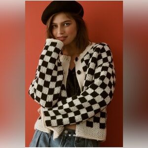 NWT Desert Dreamer Checkerboard
Cardigan Sweater Small anthropology black white